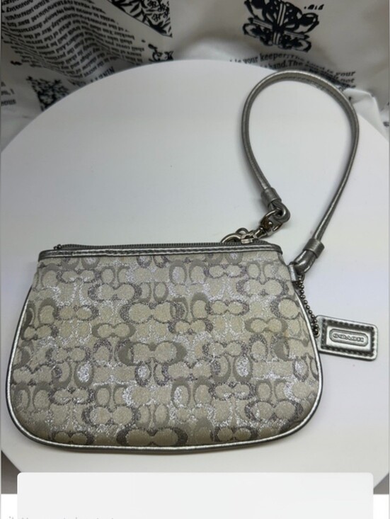 Coach Handbags - Coach Metallic Silver Signature Wristlet